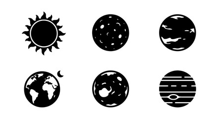 Solar System Icons Set, Space Planets Vector Graphics, Celestial Bodies Collection, Cosmic Elements © MD