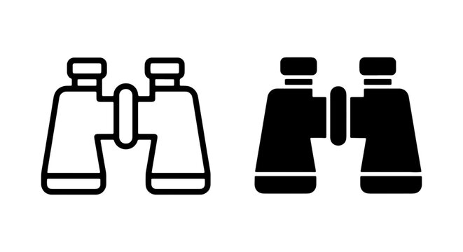 Binoculars Icon Set: Outline and Solid Fill Vector Graphics for Observation and Exploration