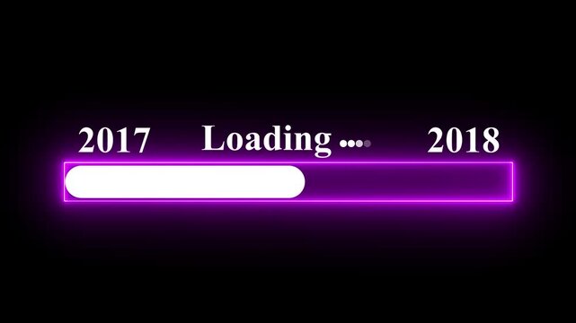  New year 2018 loading bar animation Year changing from 2017 to 2018. Motion graphics of year change concept with black background.