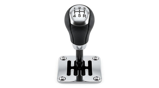 Automotive manual transmission gear shifter lever isolated on white background for car