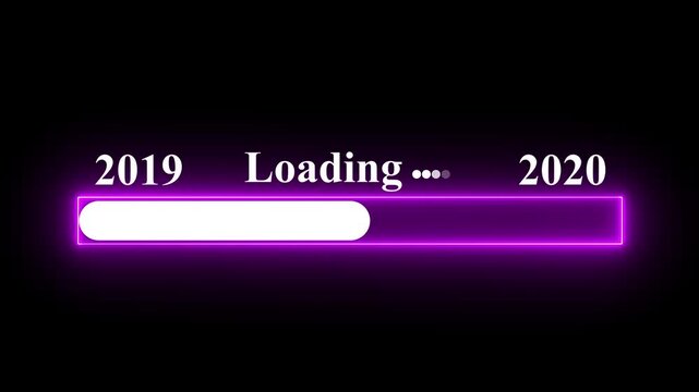  New year 2020 loading bar animation Year changing from 2019 to 2020. Motion graphics of year change concept with black background.