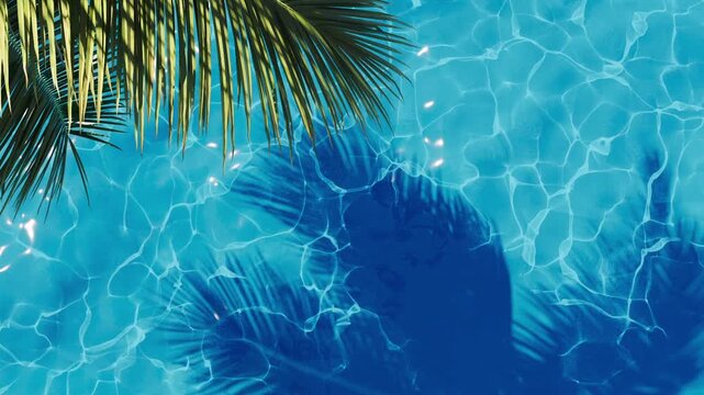 
3d render a tropical palm frond bent over the hotel pool water.