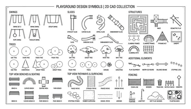 Playground design symbols collection vector transparent CAD drawing for architecture and landscape.