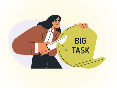 A businesswoman dividing a big task into smaller manageable parts for efficient project management