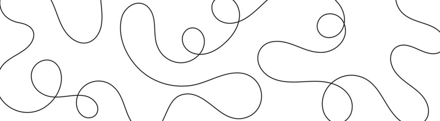 Continuous Wavy Scribble Line Art Background \ Minimal abstract background featuring continuous hand-drawn wavy scribble lines with loops and organic curves in a black line style © icons gate
