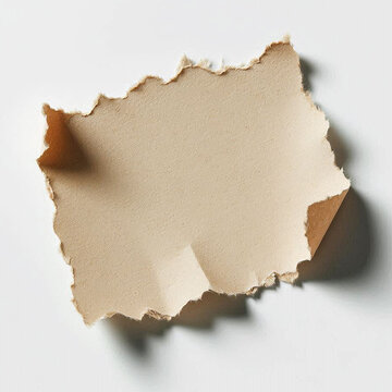 An antique blank page of burnt parchment paper with a torn hole and rough brown textured edges on a vintage white grunge background