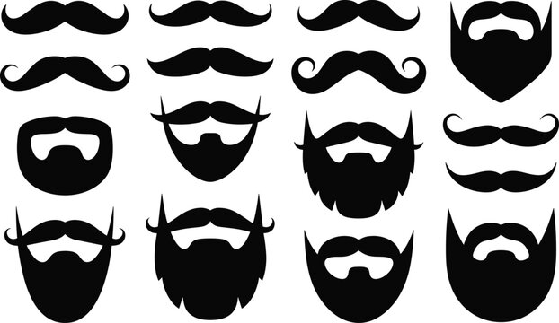 Set of Hipster Mustache and Beard Icons Collection Vintage Facial Hair Styles Vector Illustration
