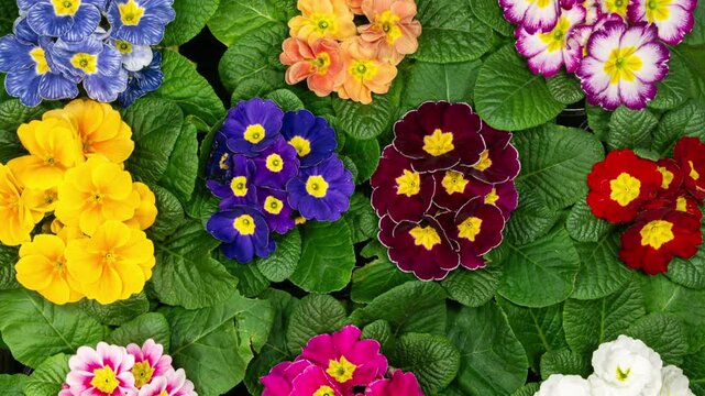 Primrose Timelapse of First Spring Flower Blossom. Primula Vulgaris Background