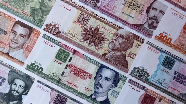 Cuba paper money, peso in various denominations. Cuba money as a business background for your design