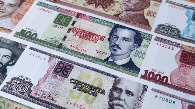 Cuba paper money, peso in various denominations. Cuba money as a business background for your design