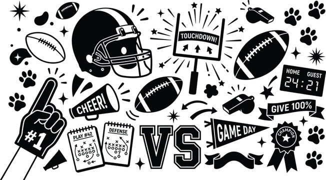 American football illustration with game day icons