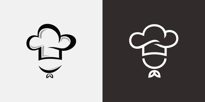 Chef hat logo design on white and black background.