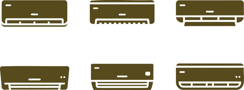 Collection of diverse air conditioner unit icons representing different styles and models for cooling systems