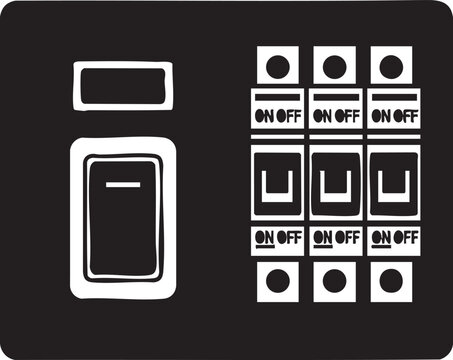 Black electrical switch and circuit breaker panel illustration