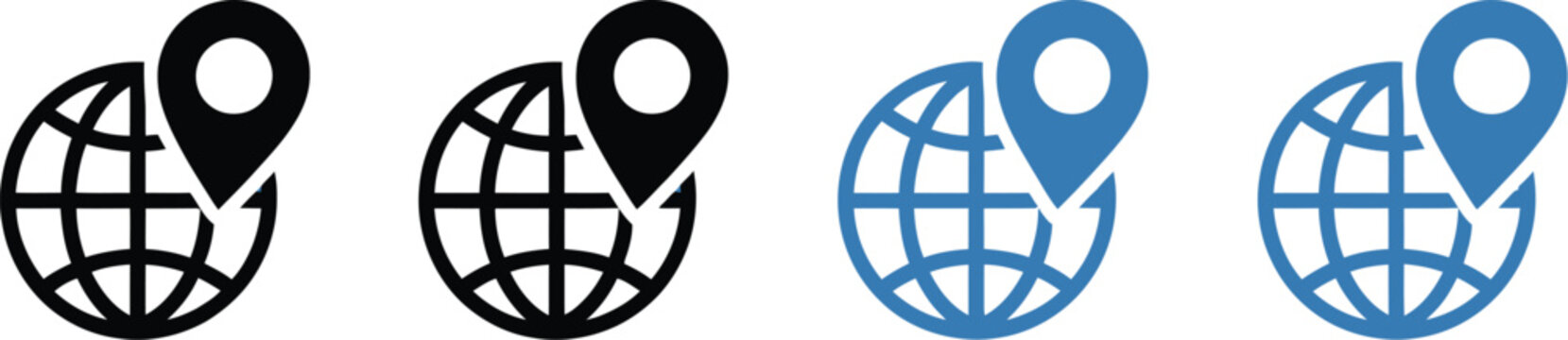 Location globe icon, pinpoint marker on globe symbolizing worldwide navigation mapping travel routes and geographic location services.