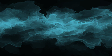 A dark, abstract night sky with a bright moon and stormy clouds looms over a blue planet Earth and a glowing white iceberg floating in the deep, foggy texture of a motion-filled ocean © BIG PROBLEM