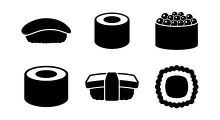 Sushi Icons Set, Japanese Food Vector Graphics, Asian Cuisine Collection, Black and White © NST
