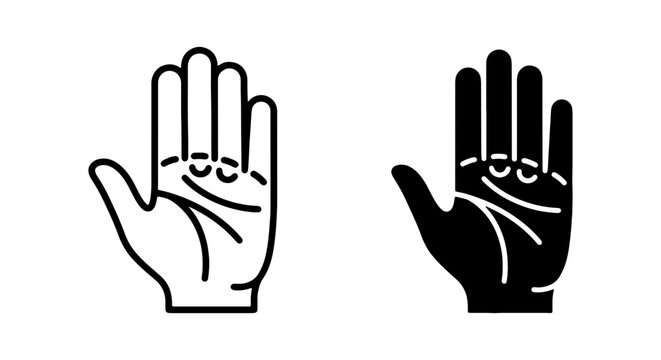 Palmistry Hand Icons, Fortune Telling Symbols, Psychic Reading Line Art, Black and White