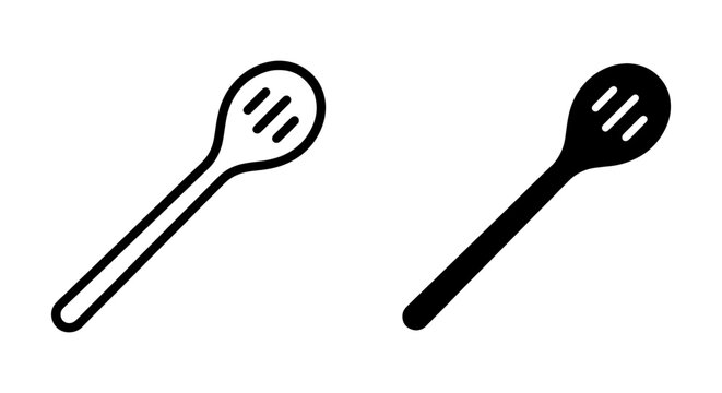 Slotted Spoon Icons, Kitchen Utensil Vector Graphics, Cooking Tool Line Art & Silhouette
