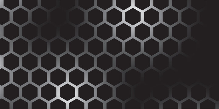 Black and Gray Honeycomb Pattern Background with Metallic Gradient