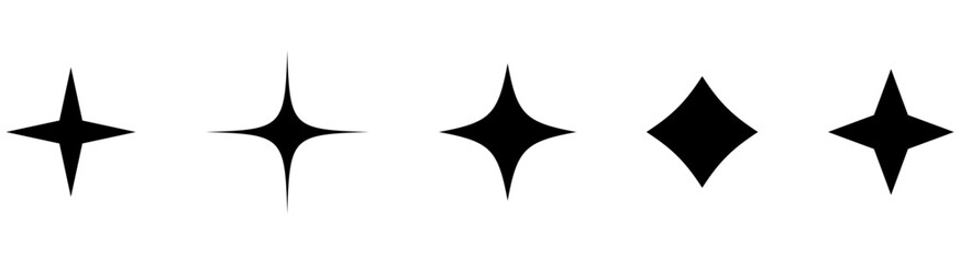 Fototapeta premium star sparkle symbol icon set featuring five black geometric variations, ideal for AI, magic, premium, highlight, and modern interface design