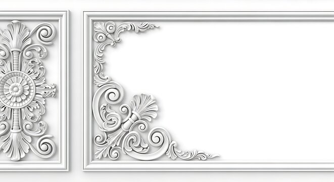Ornate white picture frame moulding with floral design