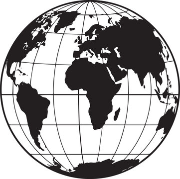World map globe with continents and grid lines earth global travel silhouette.