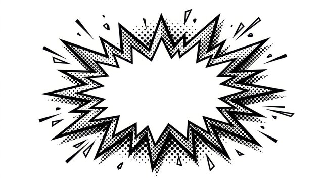 Blank Comic Book Speech Bubble Starburst Explosion with Halftone Pattern, Retro Pop Art Style Vector Illustration Isolated on White Background