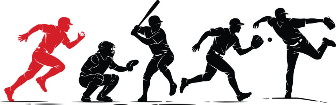 Baseball players in action poses