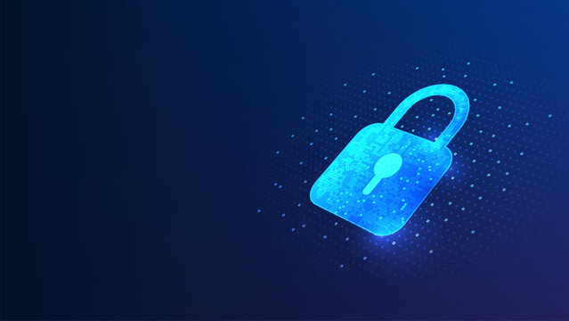 Technology background digital padlock composed of binary pixels, representing quantum cybersecurity, advanced data encryption, secure information protocols, cyber threat protection, cryptography