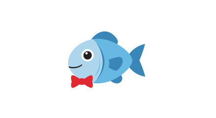 Obraz premium Cute Cartoon Blue Fish Wearing a Red Bow Tie