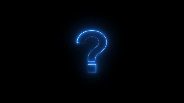 Neon glowing question mark icon.Animated neon glowing questions mark on black background. Animated neon question signs elements. Looking for solution. Interrogation points color. 4k video motion