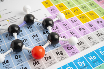 Molecules chemical on a periodic table background. © kanruthai