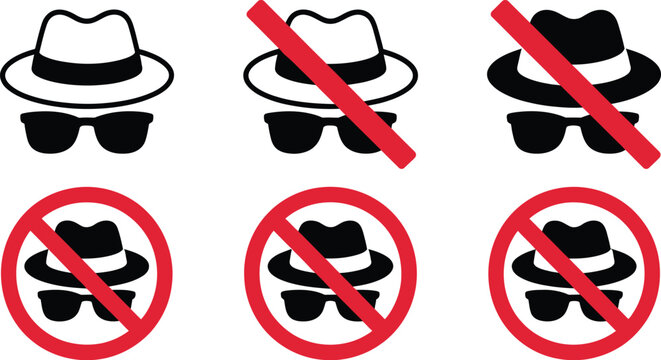 Incognito, mode icon, anonymous access disabled and privacy restriction symbols representing online security and data protection alerts.
