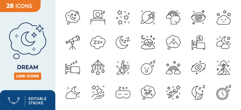 Dream line editable icon set. Editable stroke. Vector illustration
