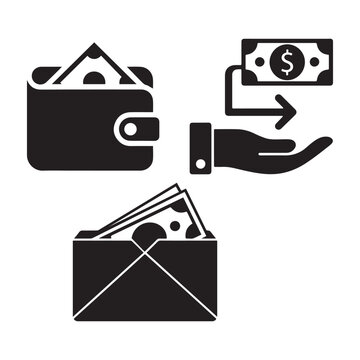 Financial business money icon set with wallet cash transfer and envelope vector