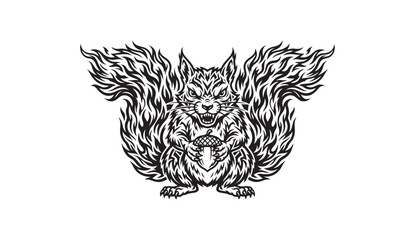Flaming squirrel holding acorn tattoo design © Sobuj