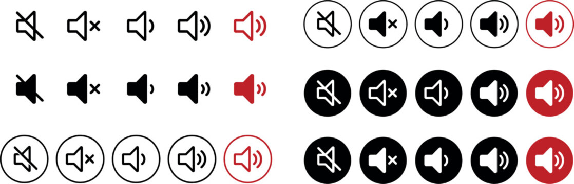 Set of speaker volume level in linear, solid, and circular styles