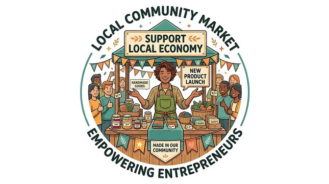 Local Community Market Illustration Supporting Small Business