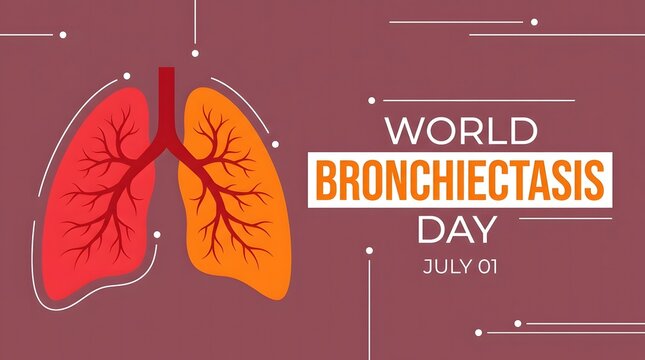World Bronchiectasis Day July 1 Lung Health Awareness Banner with Medical Illustration