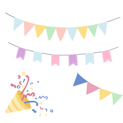 Obraz premium Colorful Party Bunting Flags and Confetti Illustration Set