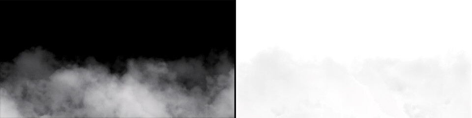 Obraz premium Horizontal smoke layer on black background with alpha channel transparency for ground fog cinematic visual fx.