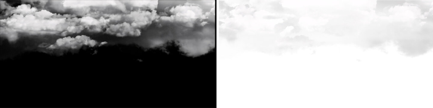High altitude cirrus clouds on black background with alpha transparency for realistic sky background creation.