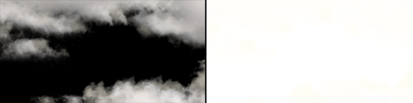 Realistic white clouds frame transition on black background and transparency for visual effects and overlays.