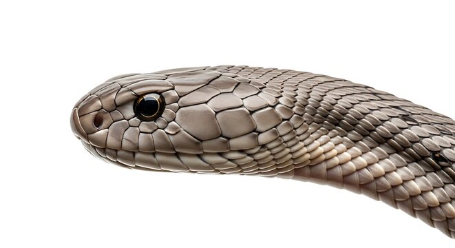Closeup of snake head isolated white.