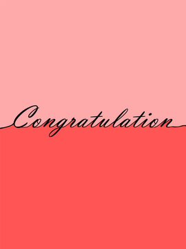 Minimalist congratulation card template design with cursive script typography over a creative two-tone pink and red split color background.