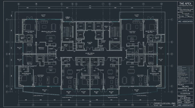 Architectural floor plan of a residential tower level