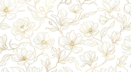 Fototapeta premium Seamless pattern with elegant gold flowers and leaves
