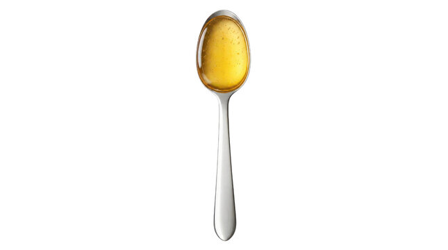 Colorful Golden Honey on a Metal Spoon Isolated on White Background