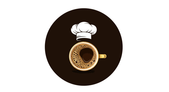 Coffee cup with chef's hat logo.